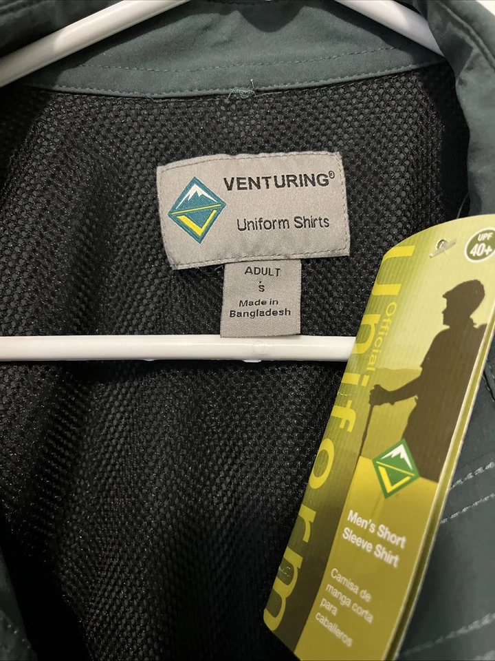 Venturing BSA Uniform Shirt Mens Small Green Nylon Short Sleeve UPF 40 Quick Dry - Image 4 of 4