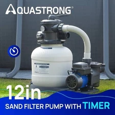 AQUASTRONG Sand Filter Pump for Above Ground 3000 GPH 12in with Timer, Grey 