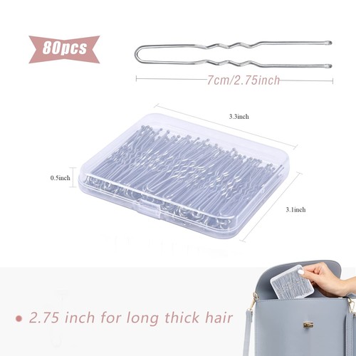 Hair Pins for Women, IKOCO 80pcs 2.75inch U Shaped with Silver  - Imagen 2 de 7
