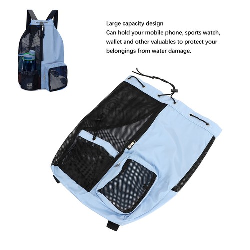 (Blue)Mesh Beach Backpack Adjustable Shoulder Strap Mesh And PVC Swim Mesh LJ - Picture 4 of 22