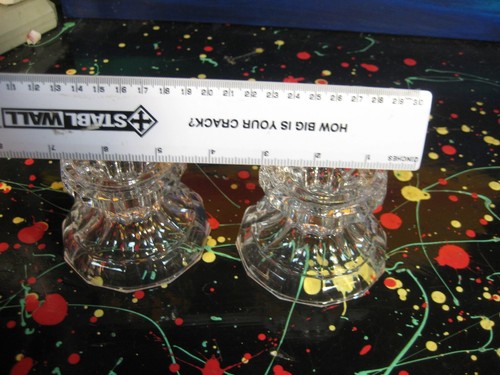 Crystal Glass Spool Shaped Faceted Candleholders Set of 2 - Picture 3 of 3
