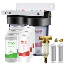 SimPure 2-Stage Whole House Water Filter System 10x4.5" Big Blue Clear Housings