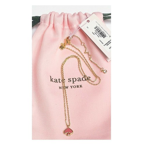 NWT Kate Spade EVERYDAY SPADE 12-K Gold Plated Coral Enamel Fill Stud Necklace - Picture 3 of 7