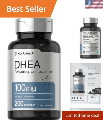 DHEA 100mg Supplement - 200 Capsules for Men & Women | Non-GMO & Gluten-Free