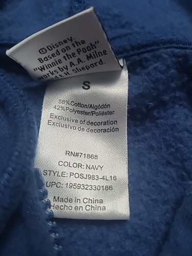 Winnie The Pooh Sweatshirt Mens Medium Blue Hoodie Full Zip Disney Logo - Picture 6 of 12