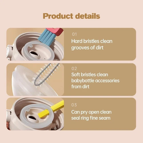 3X 3in1 Tiny Bottle Cup Lid Detail Brush Multi-Functional Crevice Cleaning Tool - Picture 4 of 15