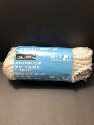 Cuerda giratoria Everbilt línea de anclaje de nailon dedal 3/8 pulgadas x 100 pies 300 lb límite de carga - Imagen 1 de 8