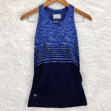 Athleta Tank Top Blue Workout Athletic Scrunched Top Shirt Striped Running S
