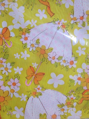 BRAUTDUSCHE Vintage Geschenkverpackung 70er Jahre Verpackungspapier Frühlingsschirm Neu mit Etikett Forget Me Not - Bild 2 von 3