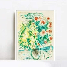 Framed Canvas Giclee Print Art Flower by Marc Chagall Wall Art for Home 24"x32" 