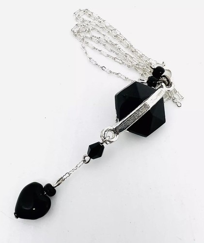 Art Deco Halskette Sterlingsilber & geschnitzter Onyx Lavalier Vintage Schmuck - Bild 8 von 9