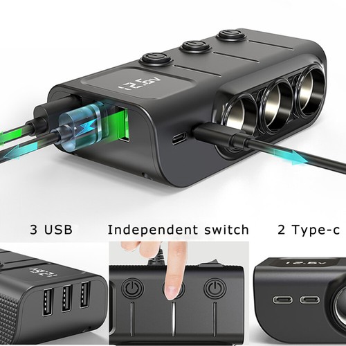 3 Way 12V 24V Multi Socket Car Cigarette Lighter Splitter USB Charger Adapter AU - Picture 2 of 14