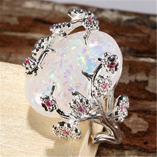 White Fire Opal Ring for Women Wedding Party Silver Rings Jewelry Size 6-10 - Picture 21 of 38