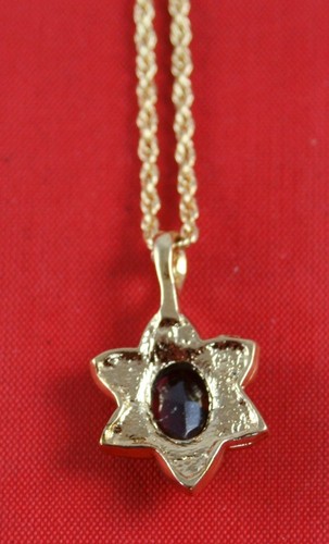 Vintage Genuine Oval Cut Garnet & Crystal Pendant Gold Tone Chain Box COA B36 - Picture 12 of 12