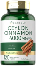 Ceylon Cinnamon Capsules 4000mg | 120 Count | Non-GMO, Gluten Free | by Carlyle