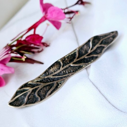 Brosche 70er Künstler Brutalist Reyth Silber Punze Wildschwein Blatt 62x11mm - Bild 1 von 13