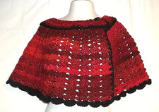 Handmade Orange/Burgundy Ombre Crochet Cape Shawl Wrap Capelet Large