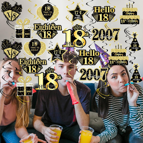 36PCS Black Gold 18Th Birthday Decorations Hanging Swirls for Boys Girls,Happy 1 - Picture 5 of 7