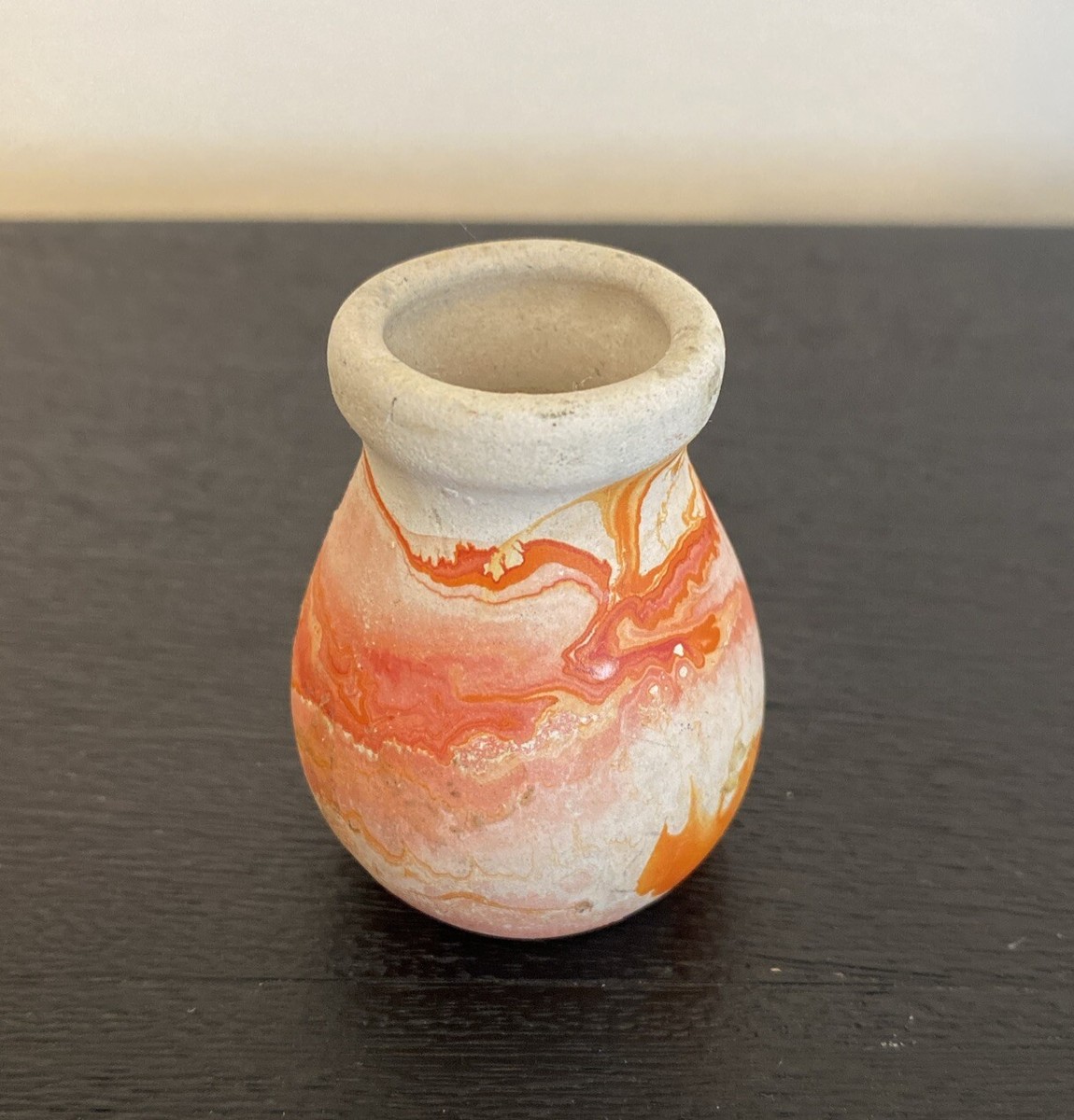 Vintage NEMADJI Orange & Red Swirl Handmade Terracotta Pottery
