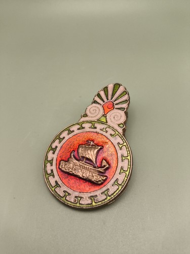 VINTAGE griechisches Schiff Art Deco Cloisonne Messing Emaille Geld Büroklammer sehr guter Zustand Geschenk