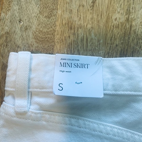Mango MNG High Waist Denim Mini Skirt White Hailey Raw Hem Size S NWT Summer - Picture 10 of 10