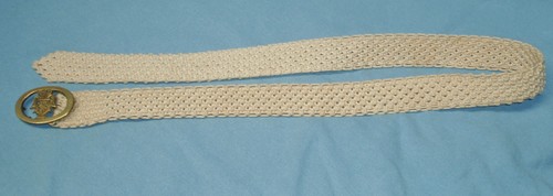Vintage Hippie Boho Woven Tan Macrame Belt Unique Fish Fern Urn Brass Buckle 32" - Picture 4 of 7