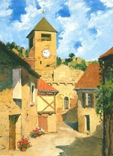 ACEO PRINT OF PAINTING RYTA LANDSCAPE house townscape vacation art flower tower