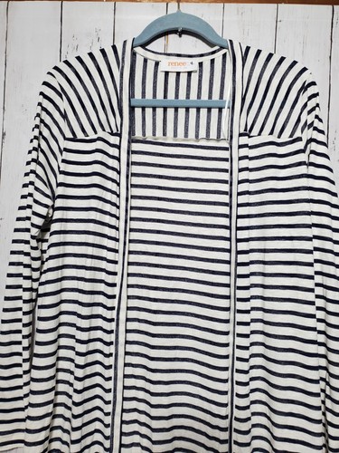 RENEE C Cardigan Open Front Womens Sz M Medium Navy Blue White Striped 2928JKB - Picture 3 of 9