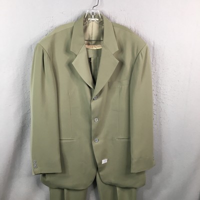 Custom International 2 Piece Suit Mens 48 Long Green Silk Jacket Blazer Bespoke