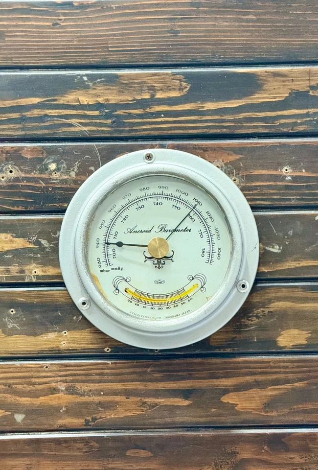 Hecho en Japón Original UTSUKI KEIKI CO, LTD. Barómetro Aneroide Nave Instrumento Foto 3 de 4