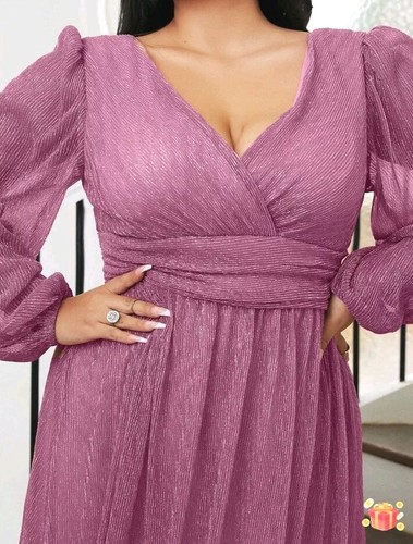 missord Long Sleeve Floor Length V Neck LargePink Dress Holiday Evening Wear New - Picture 9 of 20