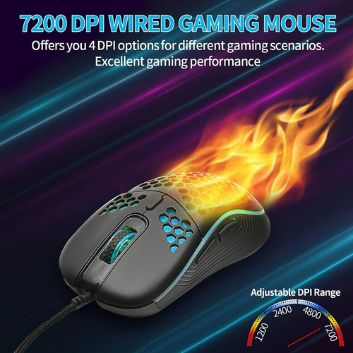 Wired Gaming Mouse RGB Backlight and 7200 Adjustable DPI Ergonomic LED Lights - Picture 3 of 13