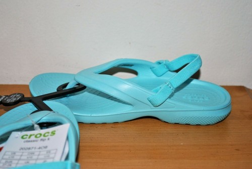 Crocs Girls' Ice Blue Classic Flip Sandals with Back Strap - Size 10 - Picture 3 of 6