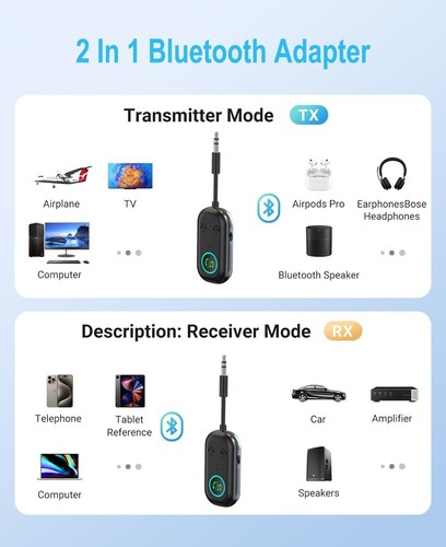 Récepteur émetteur Bluetooth 5.3 amélioré 2025, double couplage sans fil auxiliaire bleu - Photo 4/9
