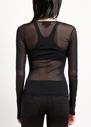 Tripp NYC Black Long Sleeve Fishnet Top - Extra Small - Picture 2 of 3