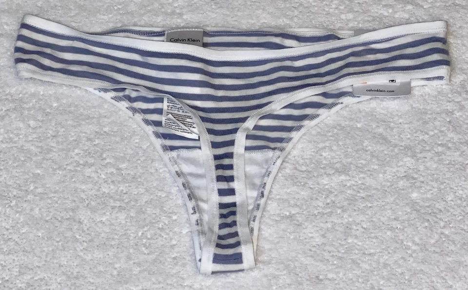 CALVIN KLEIN Form Cotton Grey White Striped Thong Panty Womens XS S 5 M 6 L 7 XL - Image 4 of 4