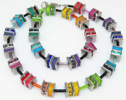 Traum Halskette Würfel Polaris Qaudrate Strass bunt mehrfarbig multicolor 501a - Bild 11 von 12