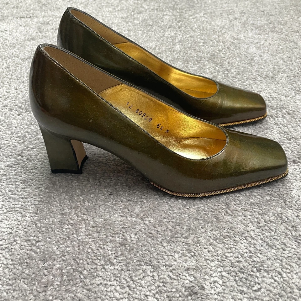 Zapatos de salón Timothy Hitsman de cuero con punta cuadrada para mujer 6,5 M verde metálico Foto 3 de 4