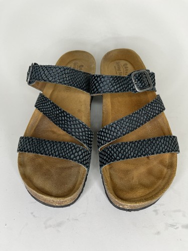 Spring Step Sandals Women Sz 39 US 8 Slip On Wedge Buckle Slide Black Ashy - Picture 10 of 19