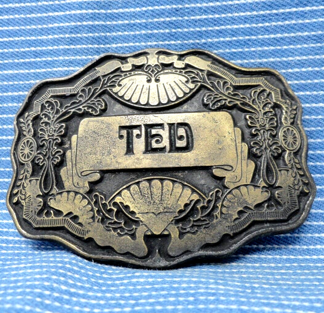 TED Belt Buckle Iconic 70s Name Plate Western Scr… - image 2
