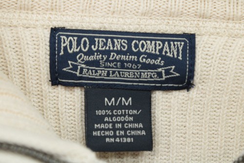 VTG Ralph Lauren Military Sweater Mens Medium Beige Quarter Zip Cowl Neck Ribbed - Picture 10 of 13