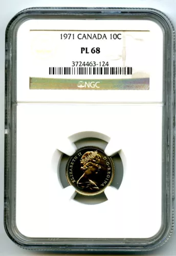 1971 CANADA 10 CENT NGC PL68 PROOF LIKE DIME SUPER RARE TOP POP=5 NONE HIGHER