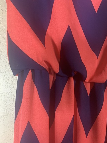 Womens Maxi Dress Size S Chevron Stripe Red Navy Blue Chiffon Tank Top C1 - Picture 5 of 9