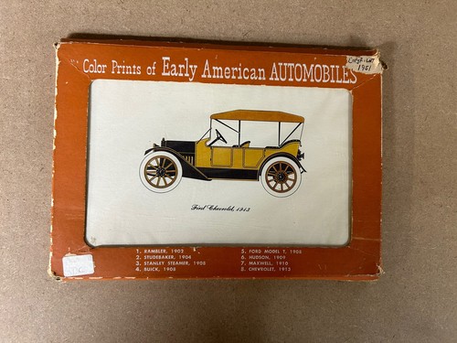 Vintage Set of 8 Color Prints of Early American Automobiles 1951 Autoprints NY
