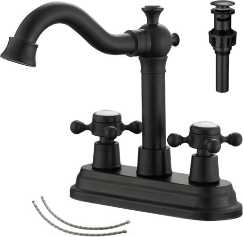 Bathroom Faucet Matte Black 2 Handles 4 Inches Centerset RV Black Bathroom Vanit - Picture 12 of 12