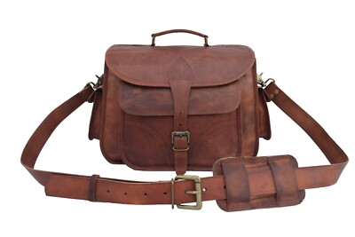 #ad 13quot; Leather Messenger Camera Bag DSLR SLR Padded Case Briefcase Satchel Shoulder