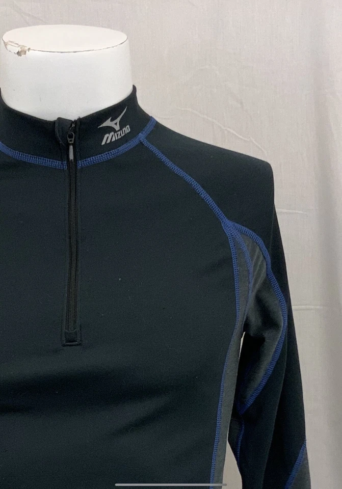 Mizuno 1/4 Zip Pullover M Black Long Sleeve 100% Poly Base Layer EUC YGI RE2261 - Image 3 of 4