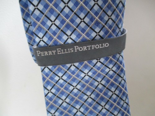Corbata de cuello de seda azul portafolio Perry Ellis para hombre longitud clásica 58" nueva con etiquetas - Imagen 4 de 6