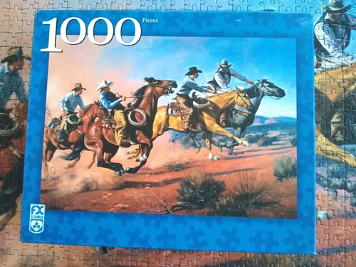 FX Schmid 1000 piece Puzzle Thunder of Hooves Horses Cowboys Western Theme 100%