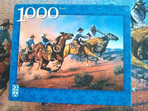 FX Schmid Puzzle 1000 Pieces Thunder of Hooves Horses Cowboys Western 100% comp - Picture 1 of 6